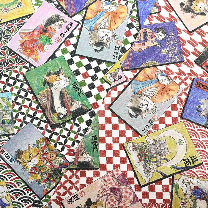 コットンシーチングインクジェットプリント生地　HOYOKA　猫の和装