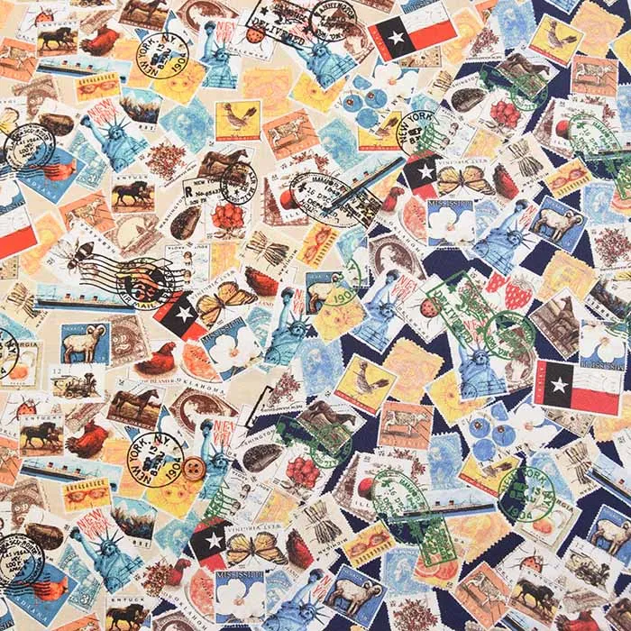 コットンシーチングデジタルプリント生地　Prism　切手