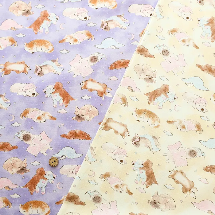 コットンシーチングインクジェットプリント生地　Prism　夢見るワンコ
