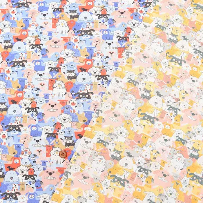 コットンシーチングデジタルプリント生地　Prism　ぎっしりわんこ