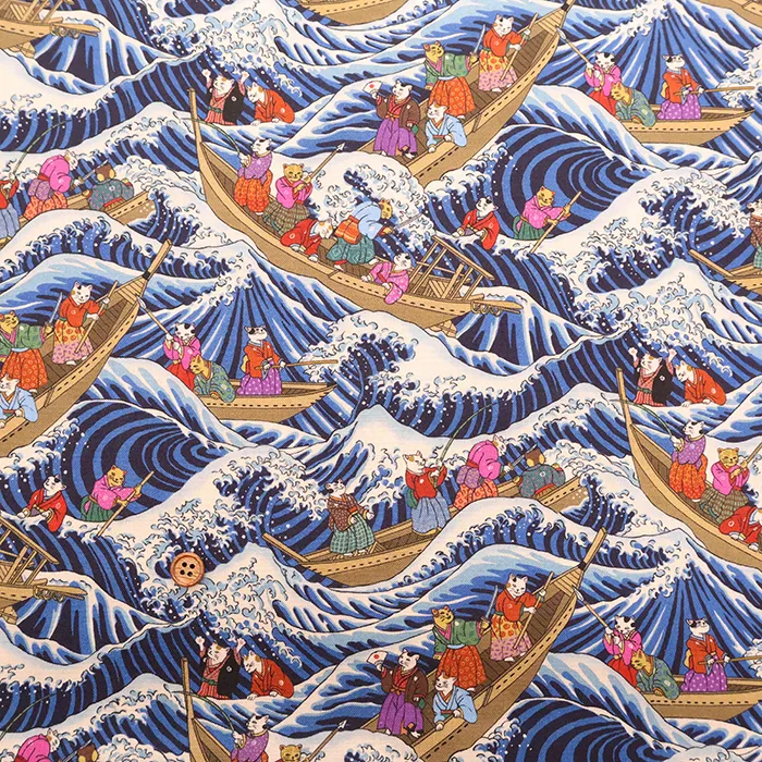 コットンシーチングインクジェットプリント生地　Prism　猫さむらい