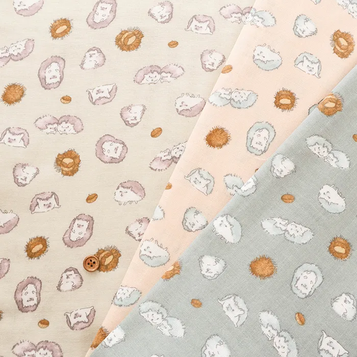 コットンダブルガーゼプリント生地　Fluffig　ハリネズミ