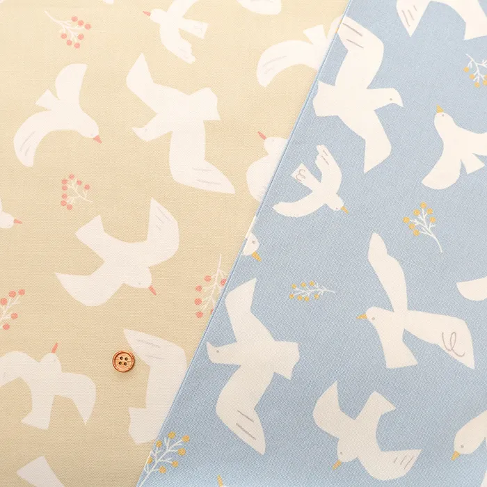 コットンオックスプリント生地　LE DEPART　鳥