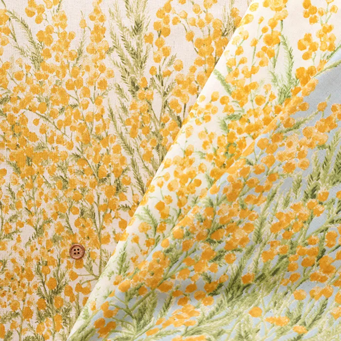 C/Lシーチングプリント生地　ソフト加工　momen-t　ミモザボーダー