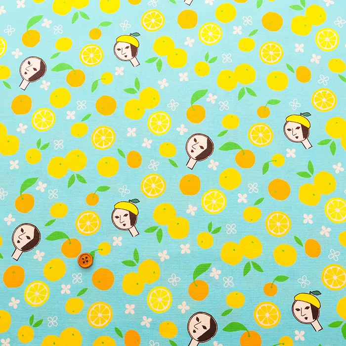 中国製　コットンシーチングインクジェットプリント生地　よーじや「ゆずつやや」