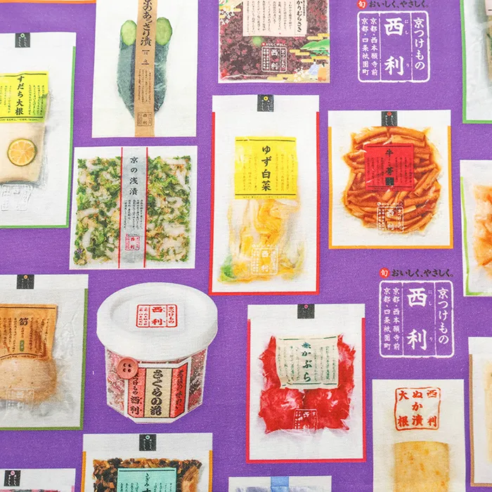 中国製　コットンシーチングインクジェットプリント生地　西利　京つけものパッケージ