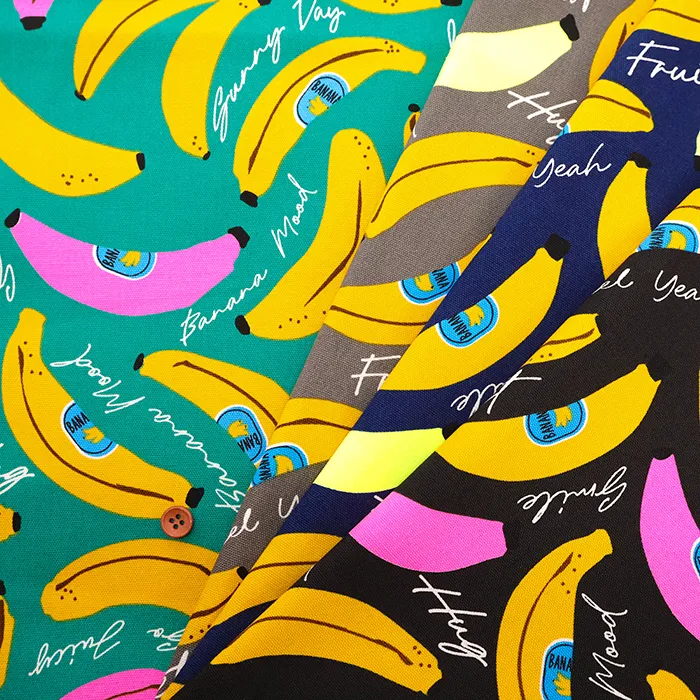 コットンオックスプリント生地　ネオンバナナ