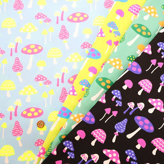 コットンオックスネオンプリント生地　キノコ