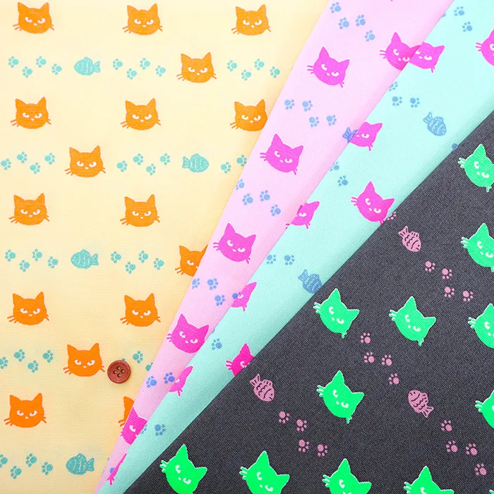 コットンオックスネオンプリント生地　キャット
