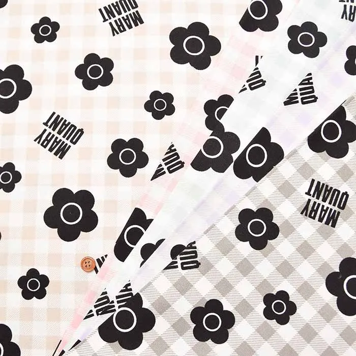 コットンオックスプリント生地　MARY QUANT　ギンガムフラワー