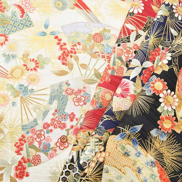 コットンスラブサテンプリント生地　扇