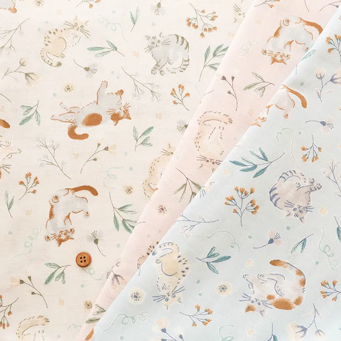 コットンダブルガーゼプリント生地　ネコ