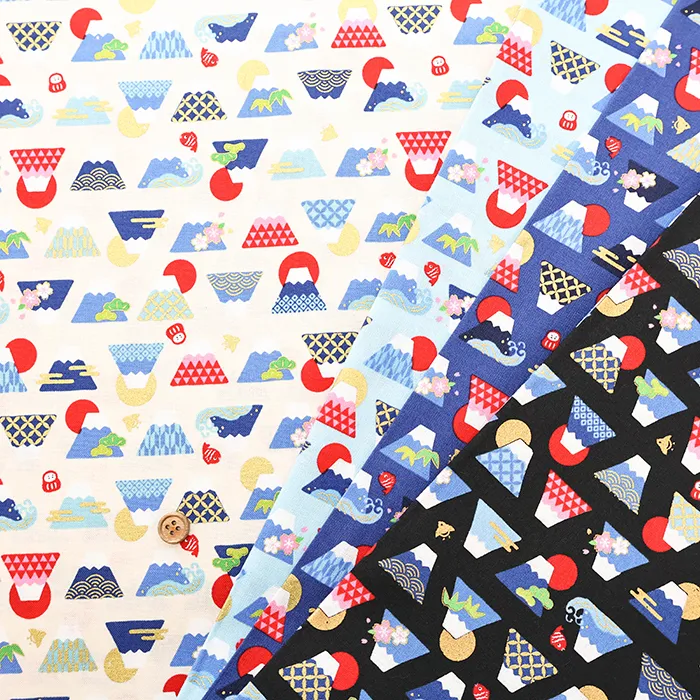 コットンシーチングラメプリント生地　富士山