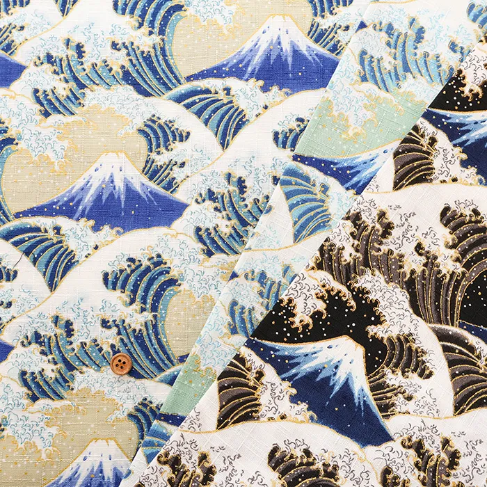 コットンドビープリント生地　富士と波