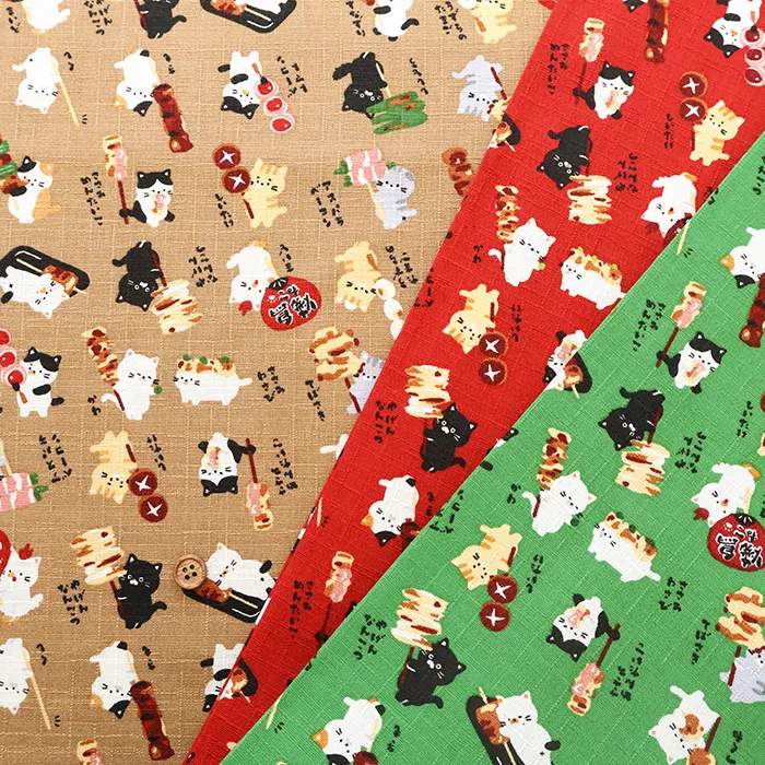 コットンドビープリント生地　焼鳥猫