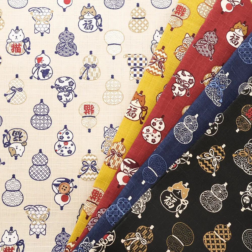 コットンドビープリント生地　ひょうたんキャット