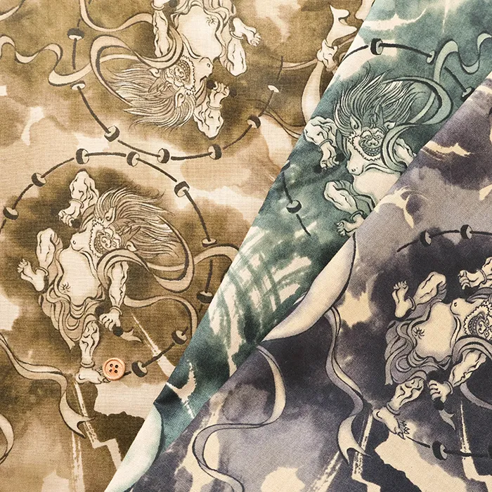 コットンシーチングプリント生地　キルトゲイト　風神雷神