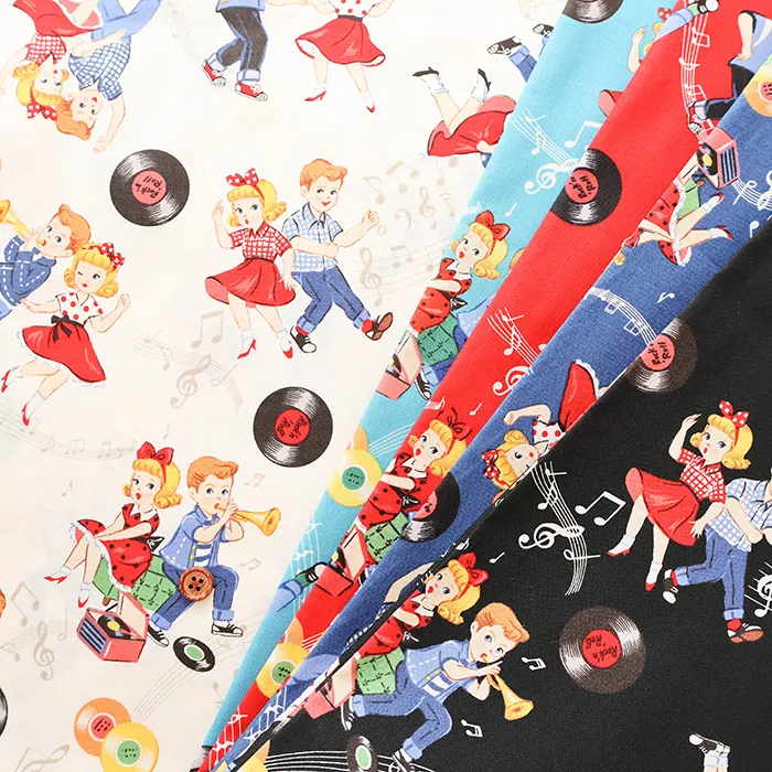 コットンシャーティングプリント生地　キルトゲイト　Love Rockabilly