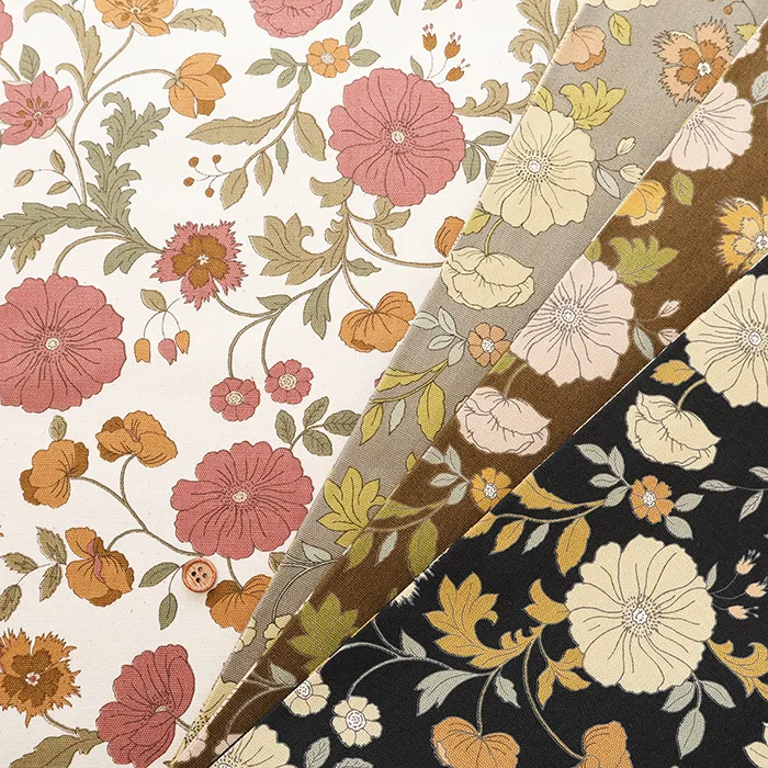 コットンオックスプリント生地　アンティ－クフラワー 1