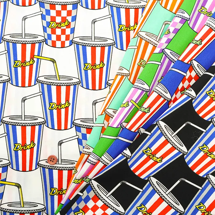 コットンブロードプリント生地　ドリンク