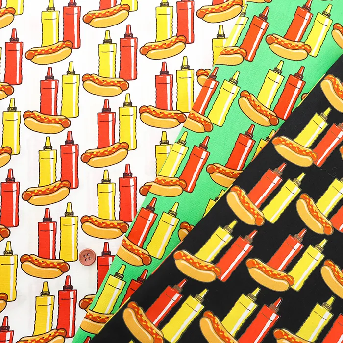 コットンブロードプリント生地　ホットドッグ