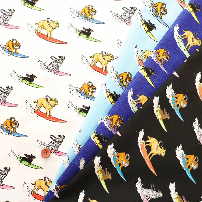 コットンブロードプリント生地　サーフィンドッグ