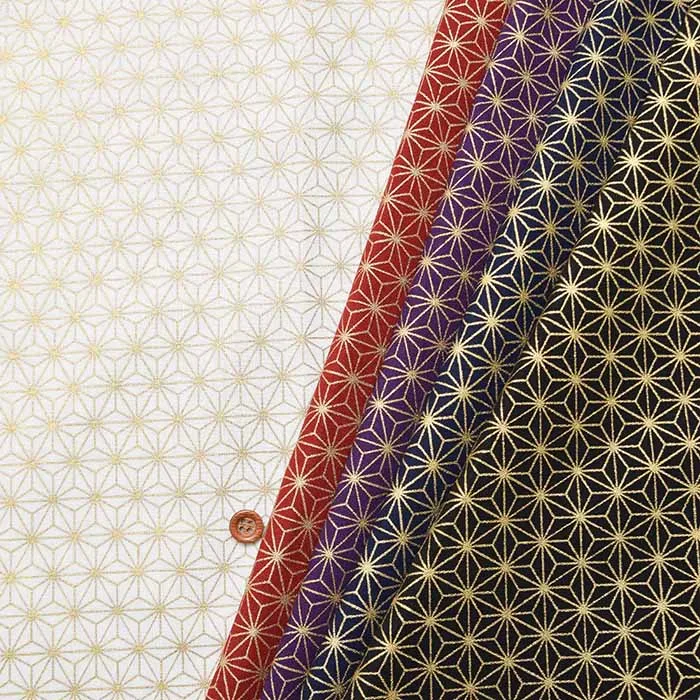 コットンシーチングプリント生地　ラメ麻の葉