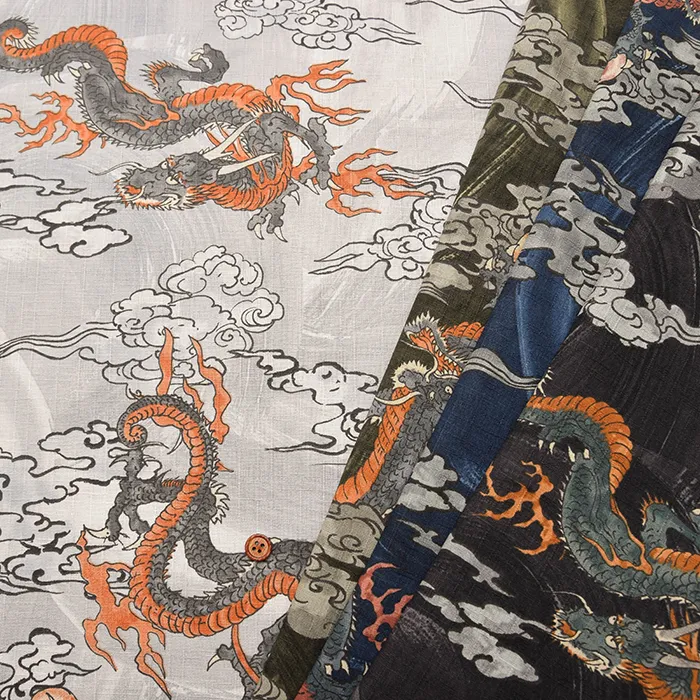 コットンドビープリント生地　和柄　龍