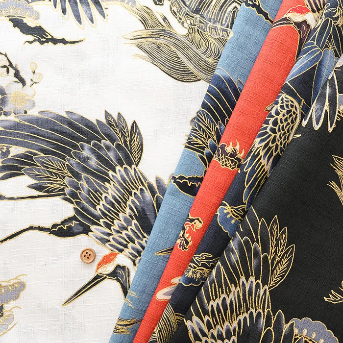 コットンドビープリント生地　和柄　鶴と亀