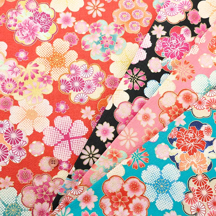 コットンエンボスプリント生地　和柄　華