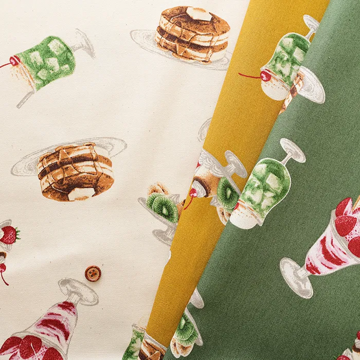 コットンオックスプリント生地　喫茶デザート