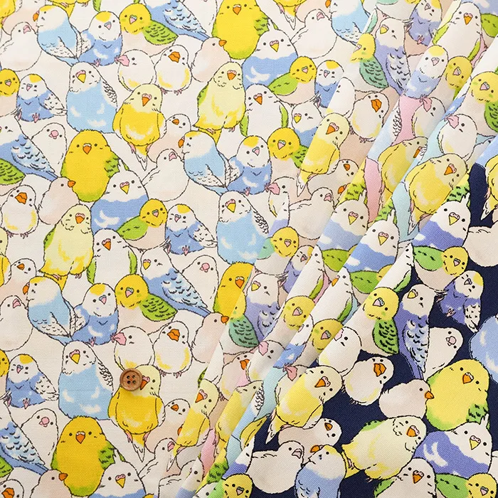 コットンオックスプリント生地　インコ