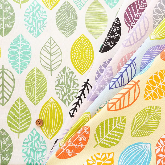 コットンオックスプリント生地　リーフ