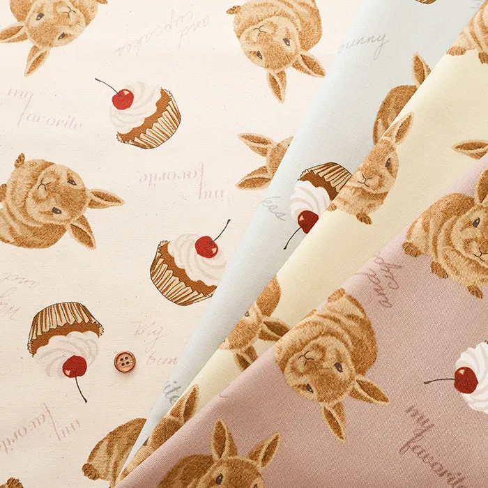 コットンオックスプリント生地　ラビットケーキ