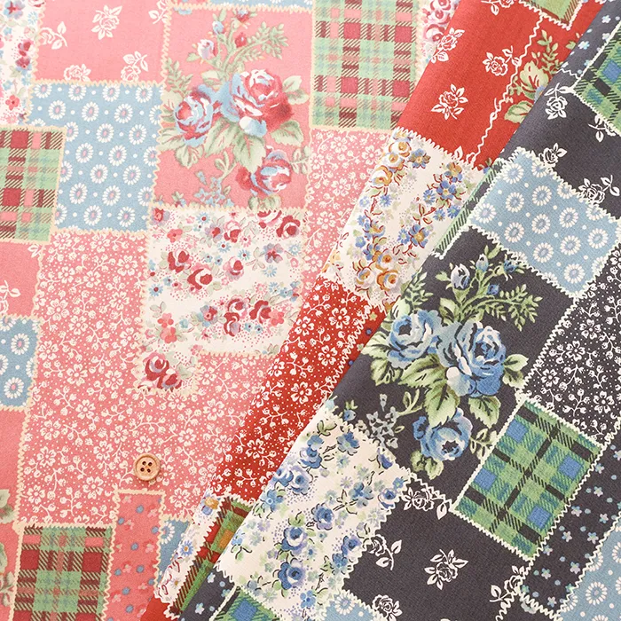 コットンシャーティングプリント生地　フラワーパッチワーク