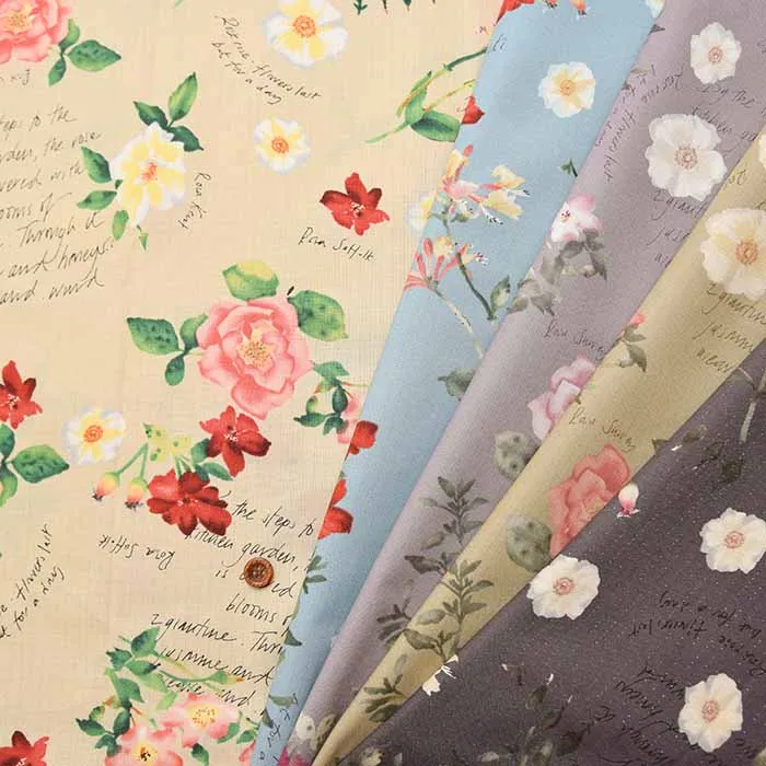 コットンシャーティングプリント生地　ミューファン糸使用　YUWA　水彩フラワー