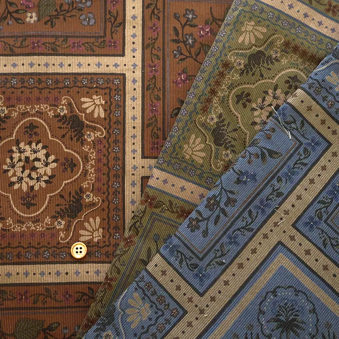 コットンコール天プリント生地　パッチワークフラワー