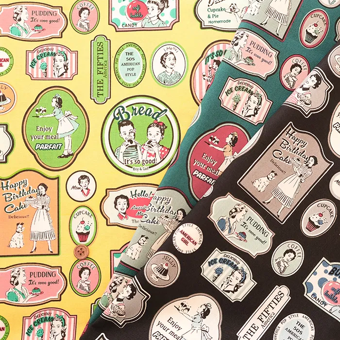 コットンシャーティングプリント生地　YUWA original　レトロポップ