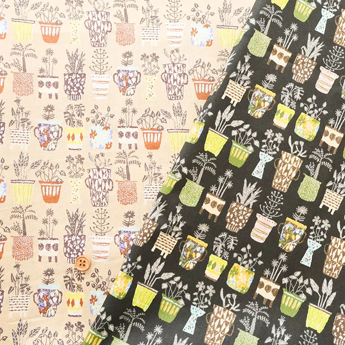 コットン６０ローンプリント生地　植物