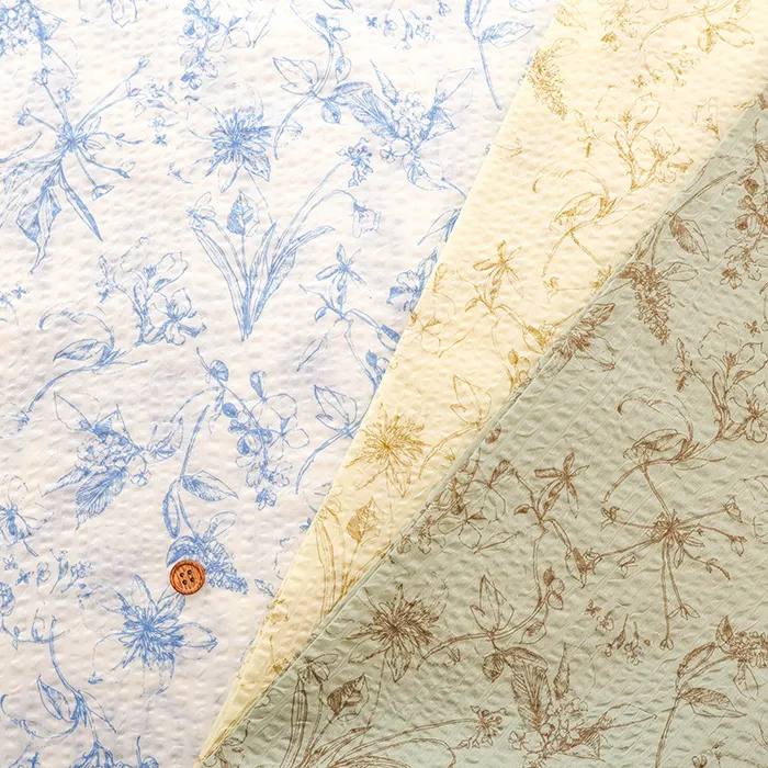 コットン80ローンミラクルウェーブプリント生地　ボタニカル