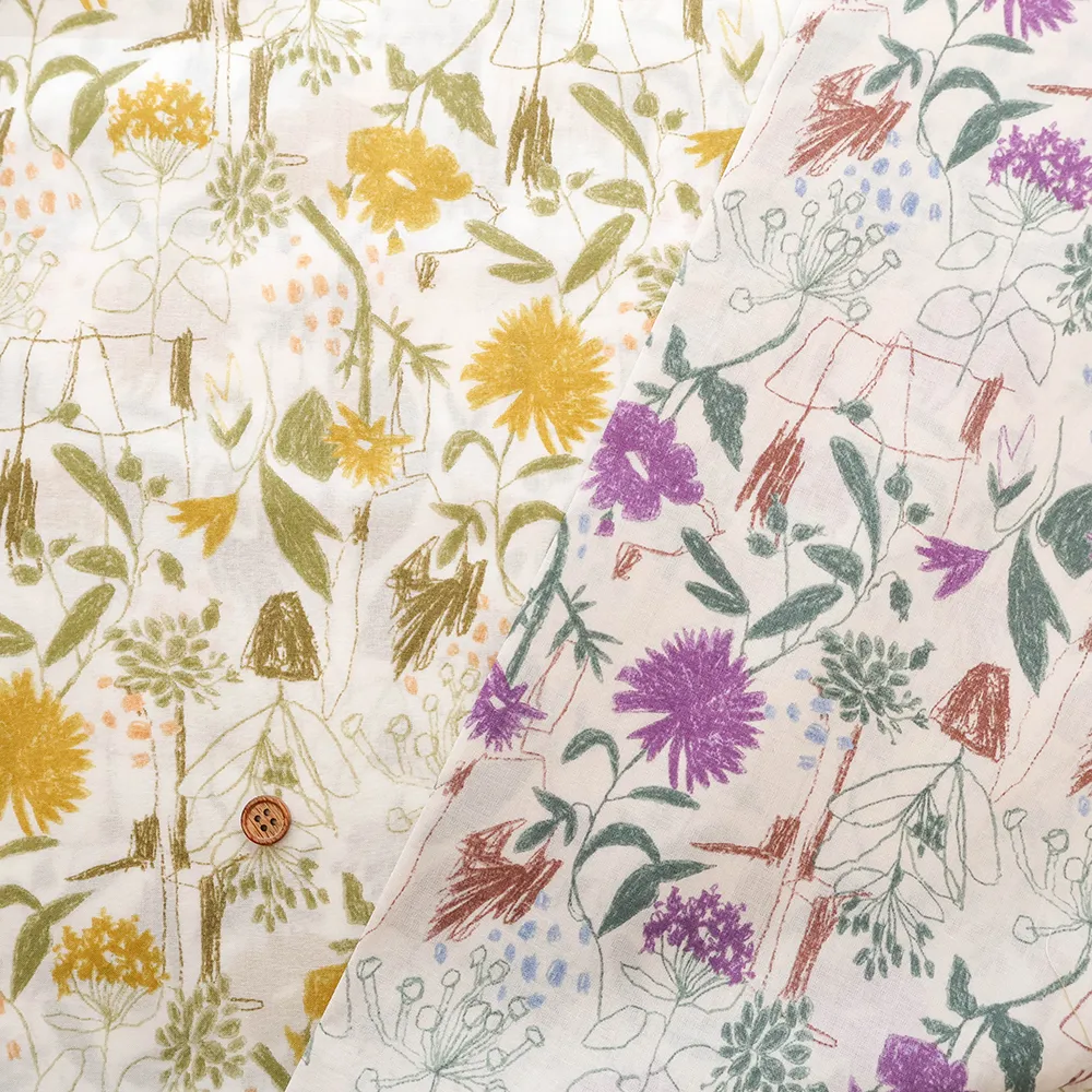 コットン60ローンプリント生地　ドローイングフラワー