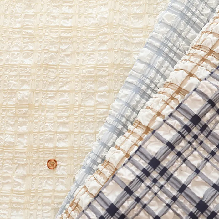 中国製トレンドファブリック　ポリエステルエンボスタータンチェック生地