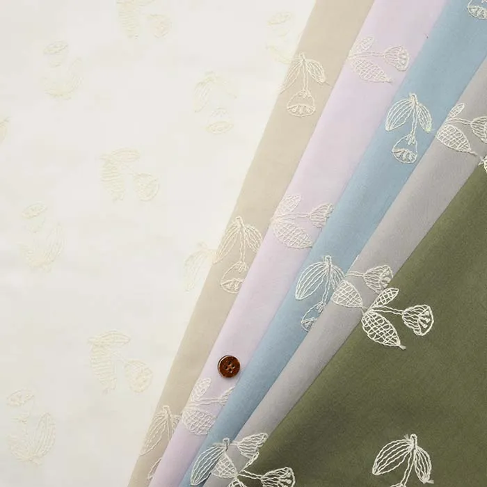 60ローンプリント生地　刺繍チューリップ