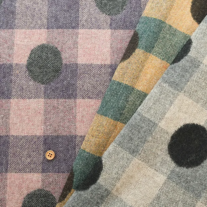 二重織ウール生地　ドットチェック