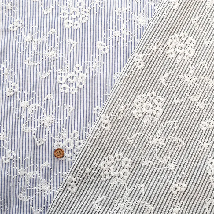 コットンストライプフラワーレース生地