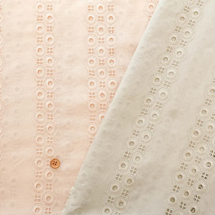 コットンローンレース生地　ドットストライプ