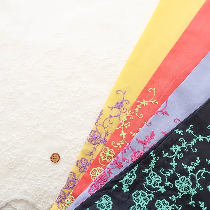 コットンカラーボーダーレース生地　フラワー