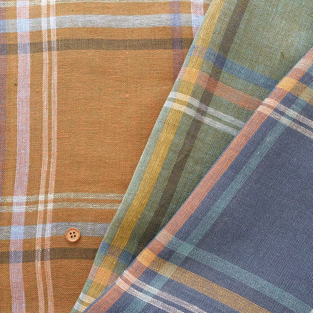 先染リネン生地　チェック