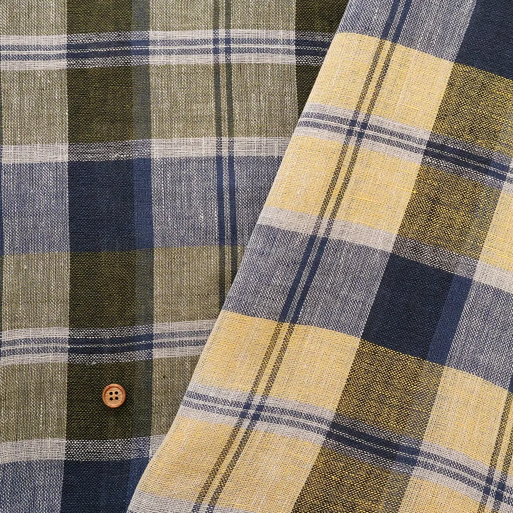 先染リネン生地　マドラスチェック