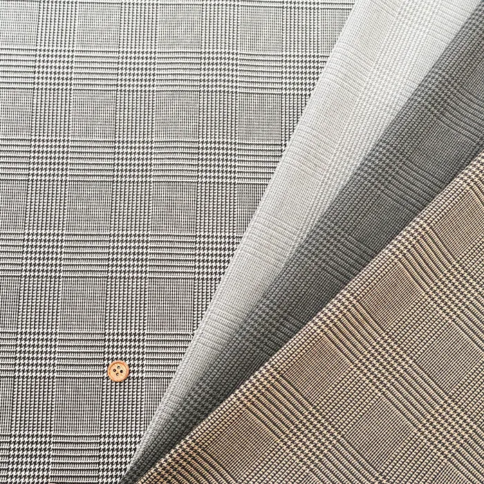 ウォッシャブル　ウール混グレンチェック生地